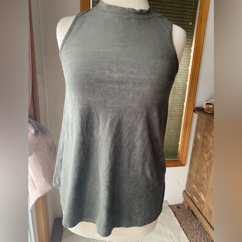 Oversized vintage suede- like sleeveless gray/green top